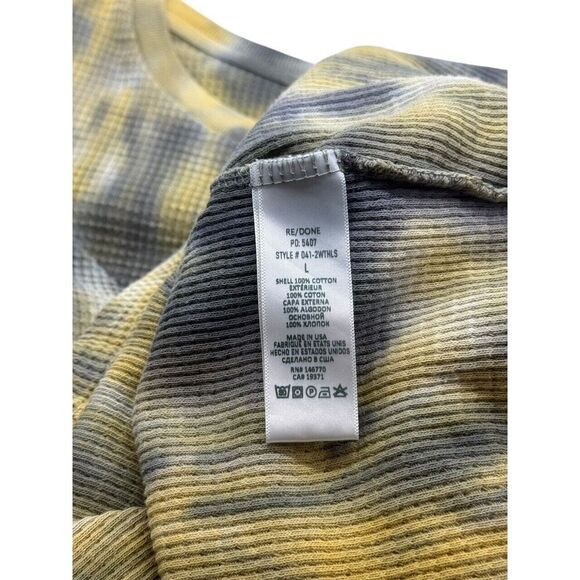RE/DONE Long Sleeve Thermal Top Tie Dye Yellow Gray Size L Boho Hippie Festival - Picture 6 of 8